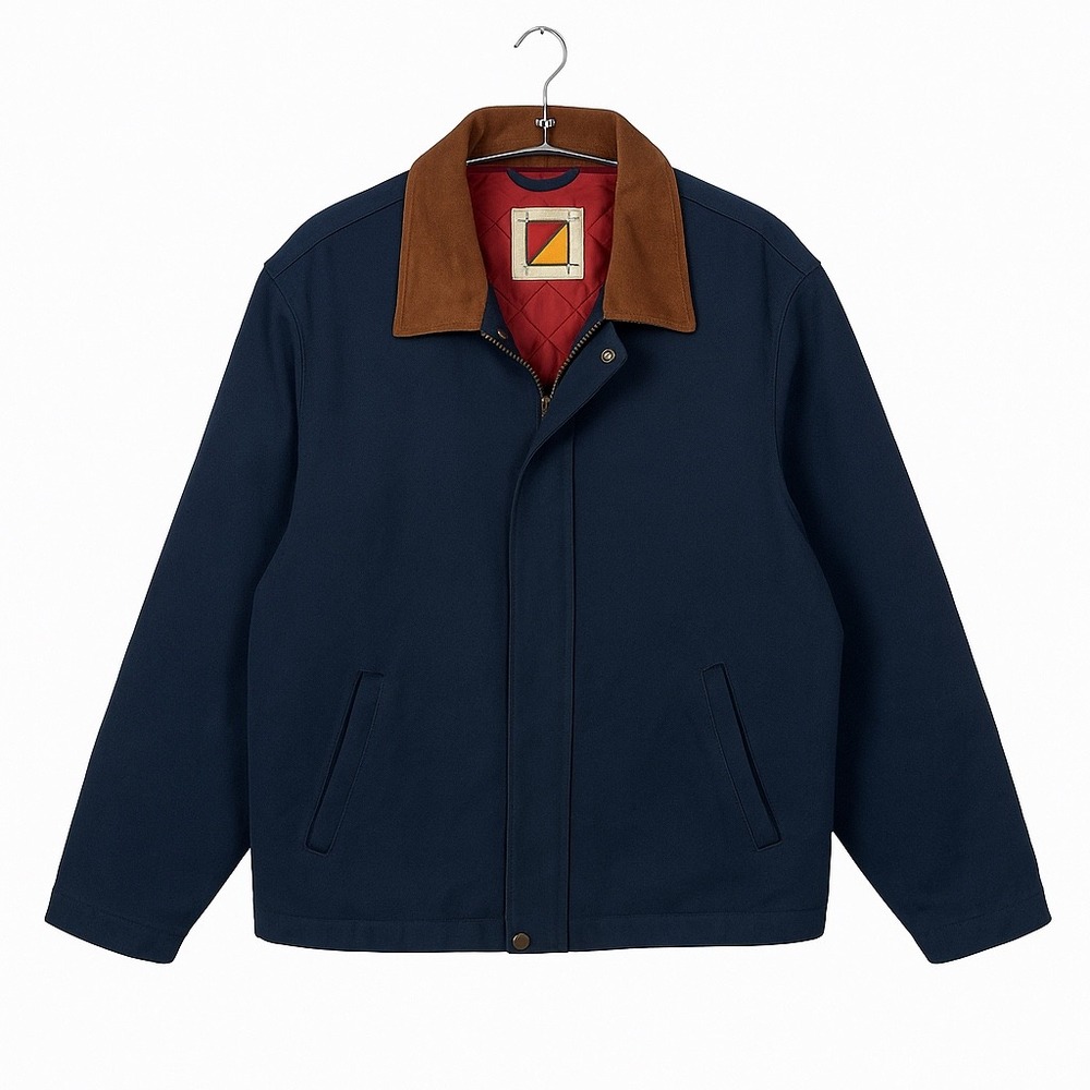 VTG. Marlboro Gear Mens Barn Coat L Navy Red Lining Suede Collar Korea 80s 90s